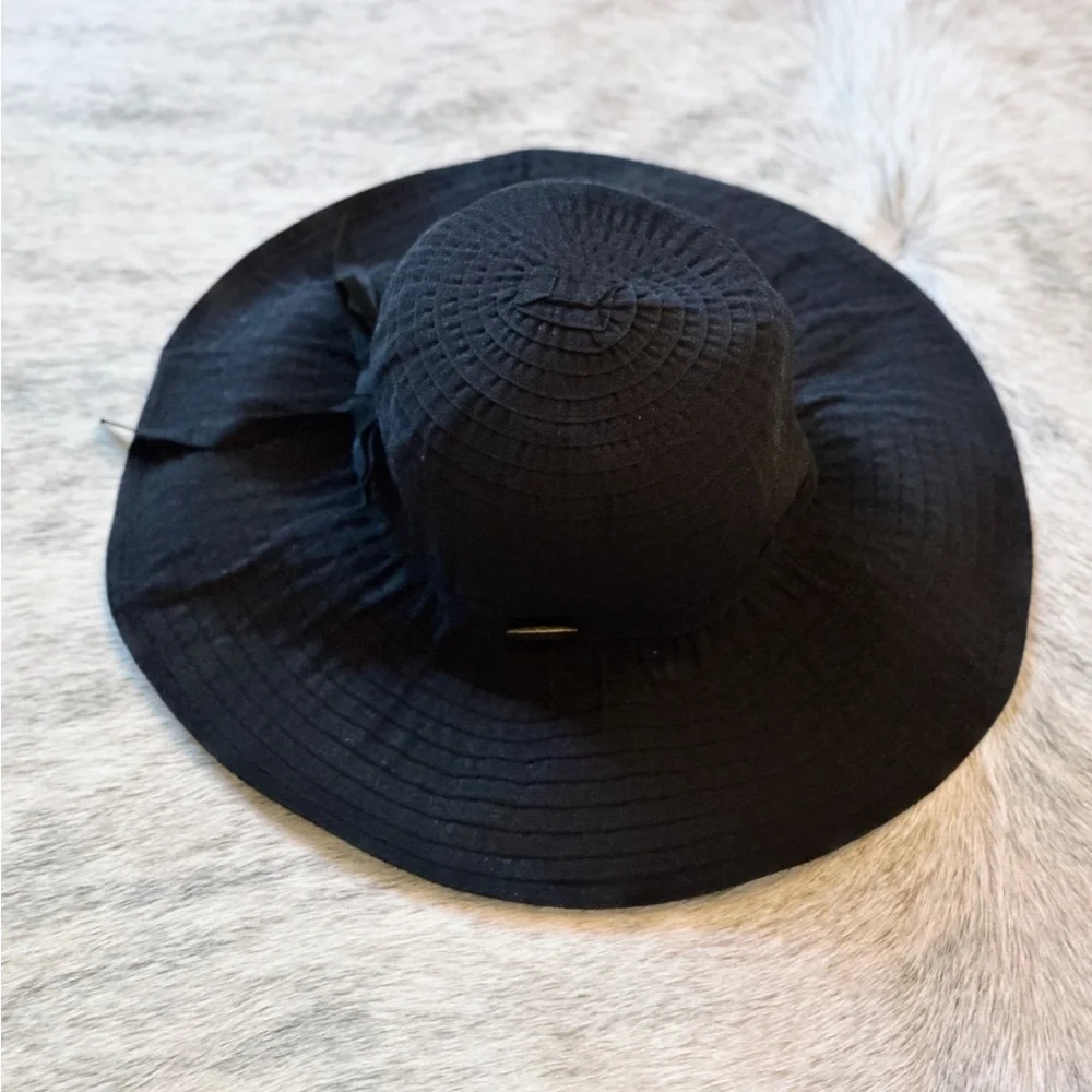 NWOT Cappelli Straworld Black Oversized Ribbon Sun Hat UPF 50+ 5” Brim, Packable - Picture 4 of 14